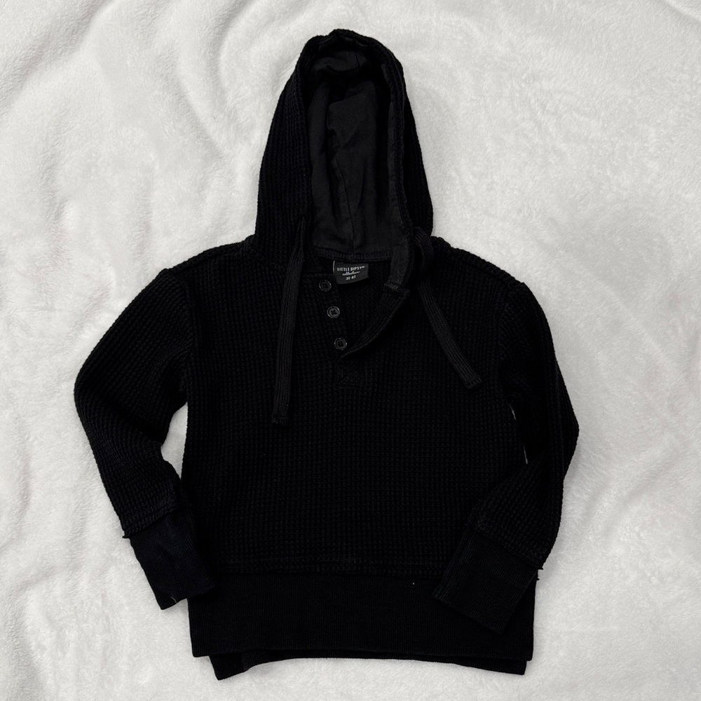 Little Bipsy Black Waffle Knit Hooded Top